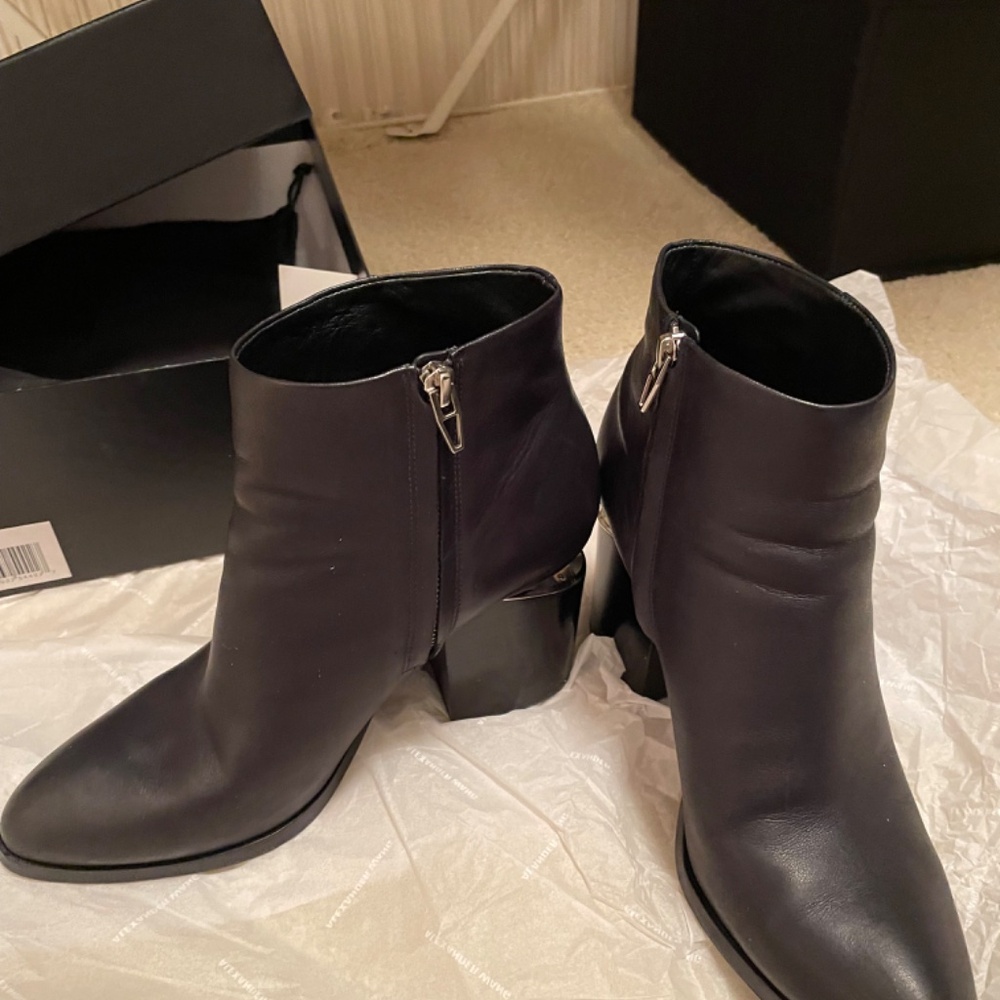 Alexander Wang Gabi Black Ankle Boots Silver Sliced  Heel Sz 40 - Picture 6 of 13